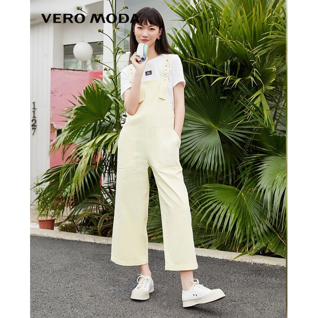 Vero Moda Quần Yếm Loe Ống Rộng Rộng Phía Trước Có Túi Màu Trơn Khóa Hoa Cúc Cho Nữ 321264005