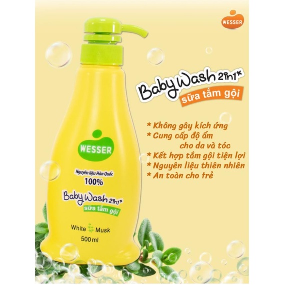 Sữa Tắm Gội Wesser 2 In 1 500ml (Cam/Xanh Lá/Hồng)