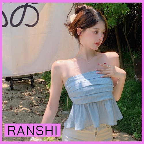 Áo Croptop Không Dây Hở Lưng RANSHI Áo Ống Dáng Xoè Xếp Ly Có Chun Co Giãn Sau Lưng - RA065