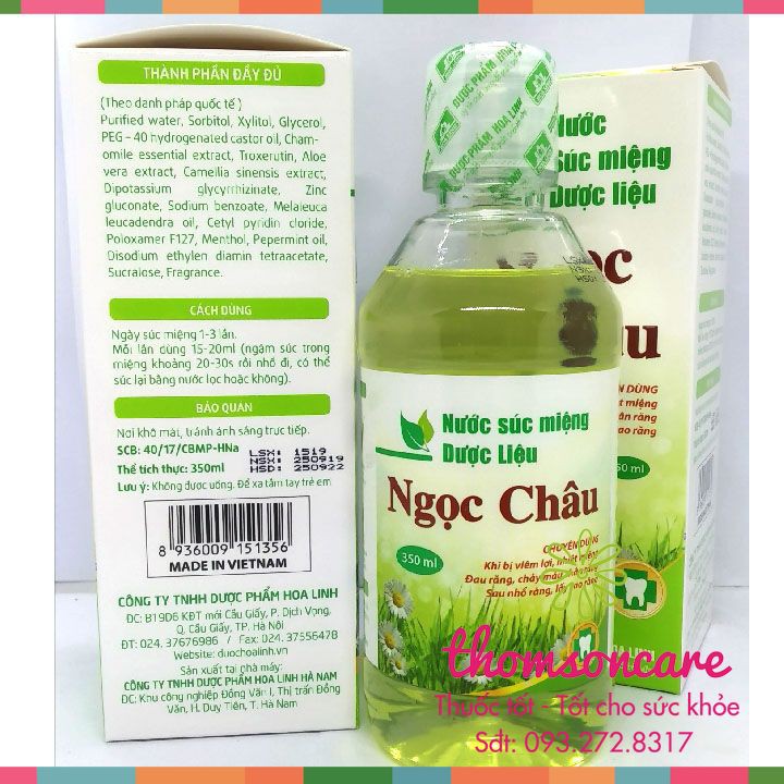 Nước súc miệng dược liệu Ngọc Châu - Ngăn ngừa nhiệt miệng, hôi miệng, đau răng lợi từ bạc hà, trà xanh - Chai 350ml