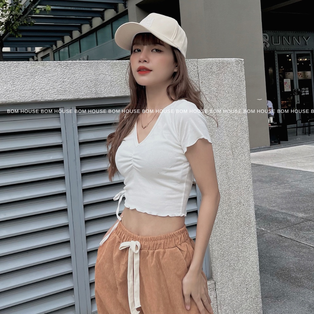Áo Croptop Nữ Rút Dây Trơn 3 Màu Bom House