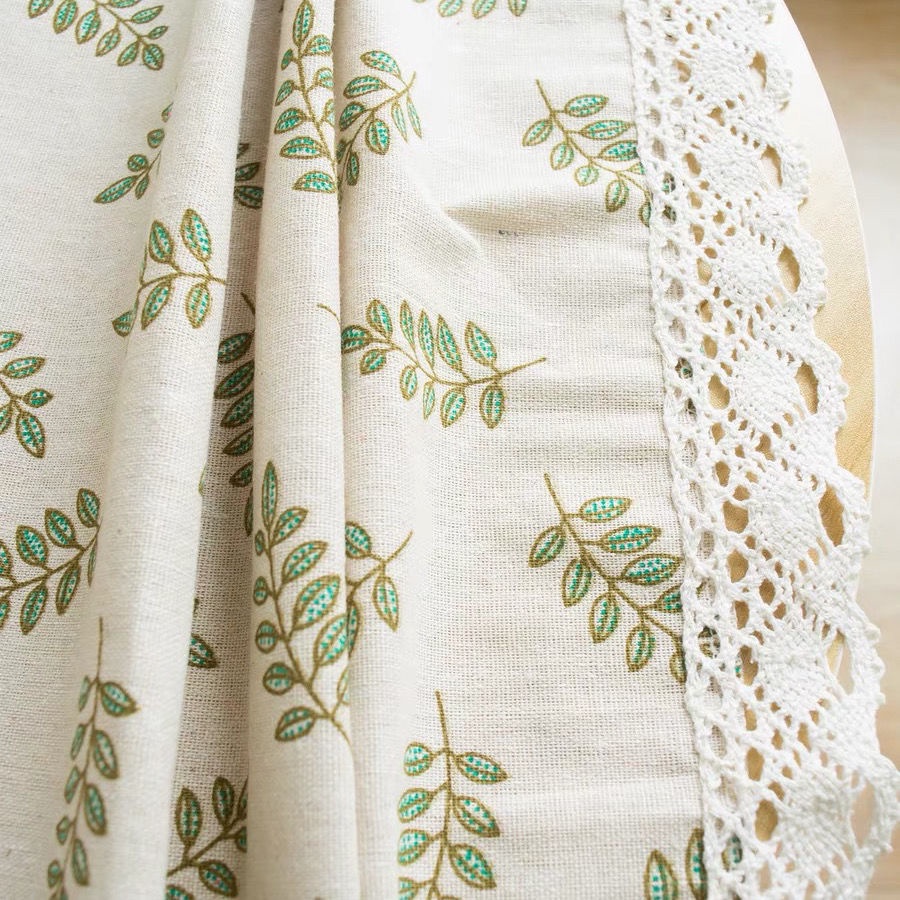 Khăn trải bàn cotton lanh viền ren dài họa tiết kẻ sọc đơn giản phong cách Bắc Âu hiện đại