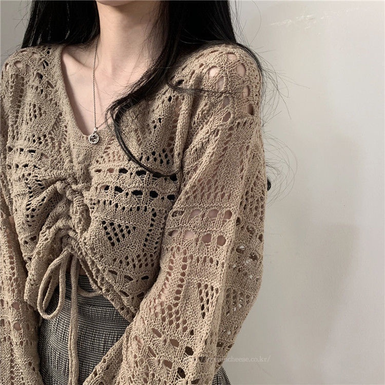 Áo len xếp nếp cổ điển phong cách Hàn Quốc thời trang mùa thu