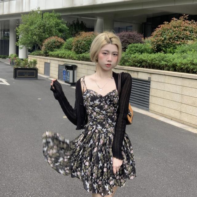 Đầm Voan Hoa Hai Dây Xinh Xắn Theo Phong Cách Hàn Quốc Dành Cho Nữ đầm bầu váy nữ váy bé gái váy dài chân váy dài váy nữ chân váy dài