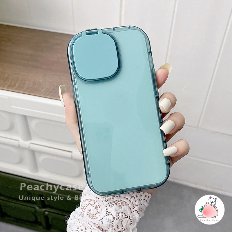 Ốp Điện Thoại TPU Mềm Trong Suốt Màu Trơn Tích Hợp Gương Trang Điểm Cho iPhone 13 12 Pro Max 11 Xr Xs Max X