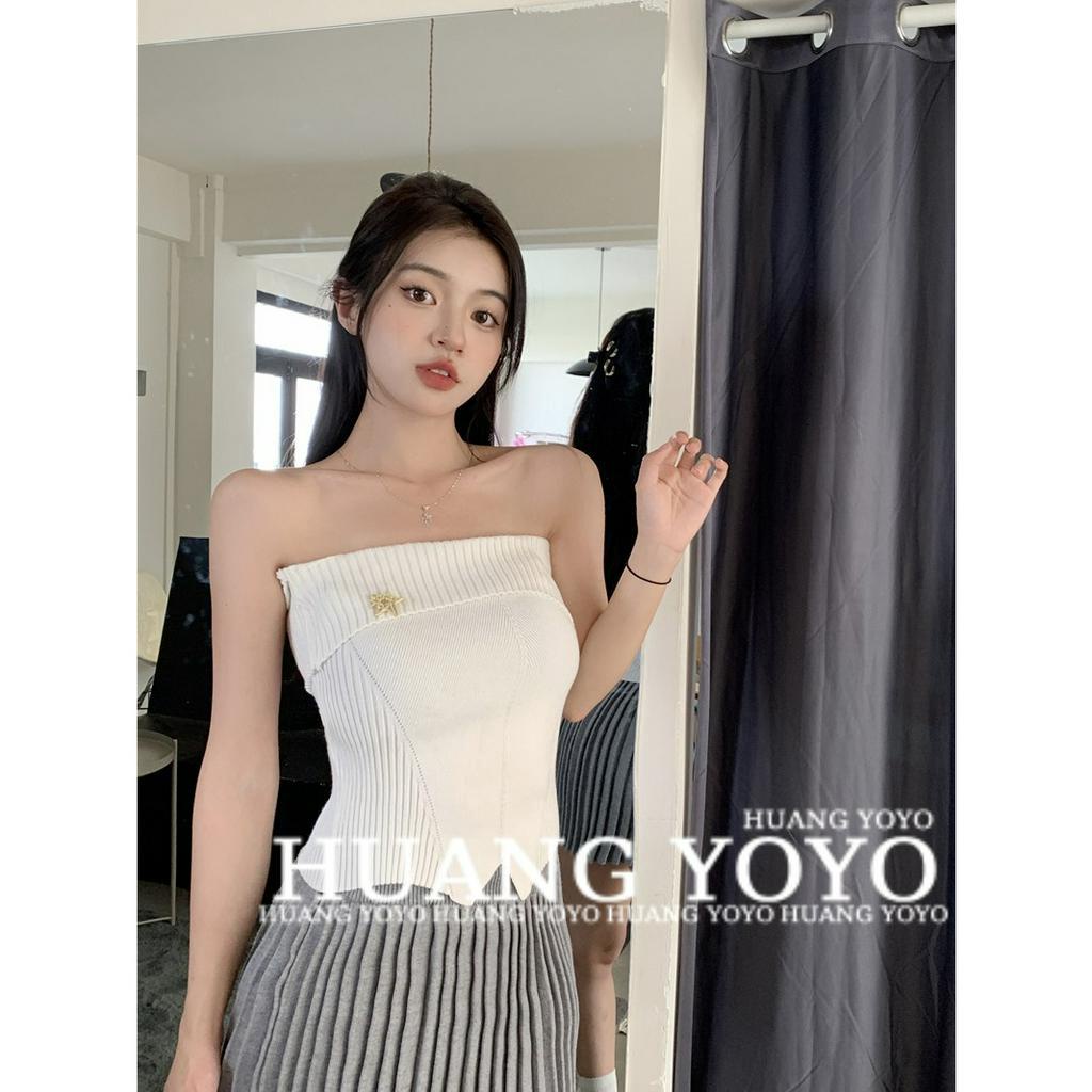 HUANG YOYO Áo Croptop Dệt Kim Hở Vai Dáng Ôm Hở Lưng Thời Trang Mùa Hè Quyến Rũ Cho Nữ