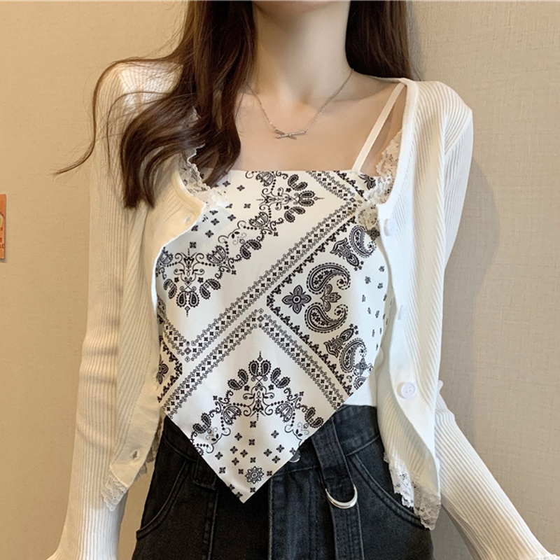 Áo Hai Dây Dáng Ngắn In Họa Tiết Thổ Cẩm Thời Trang Mùa Hè Quyến Rũ Cho Nữ