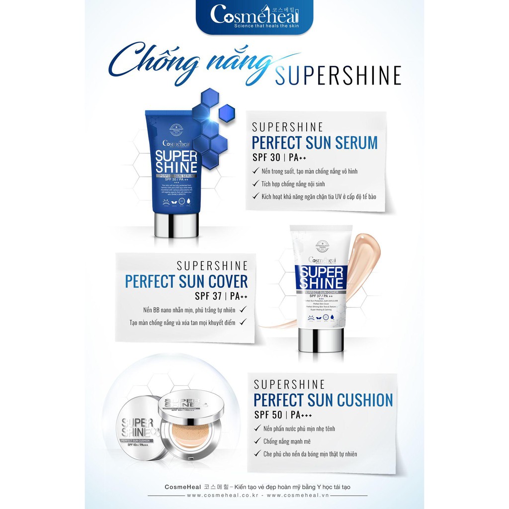 Serum Chống Nắng Tế Bào Gốc COSMEHEAL SUPERSHINE SUN SERUM Chống Nắng Nội Sinh - Căng Bóng Da - Xuất Xứ KOREA - 60ml