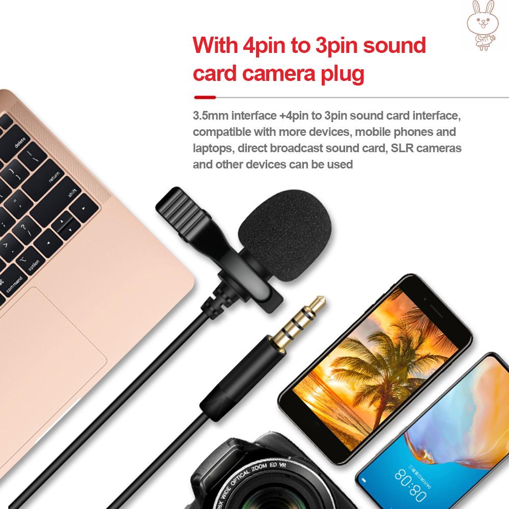 OL 3.5mm Recording Microphone Lapel Clip-on Mic for IOS Android/Windows Cellphones Clip Podcast Noiseless Microphone for Bloggers with 3.0m Wire