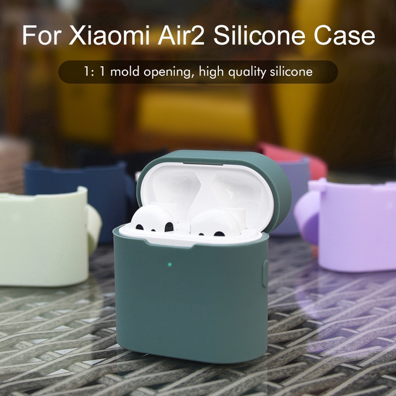 Vỏ bọc hộp sạc tai nghe bluetooth Xiaomi Air 2 bằng silicon chống rơi có móc