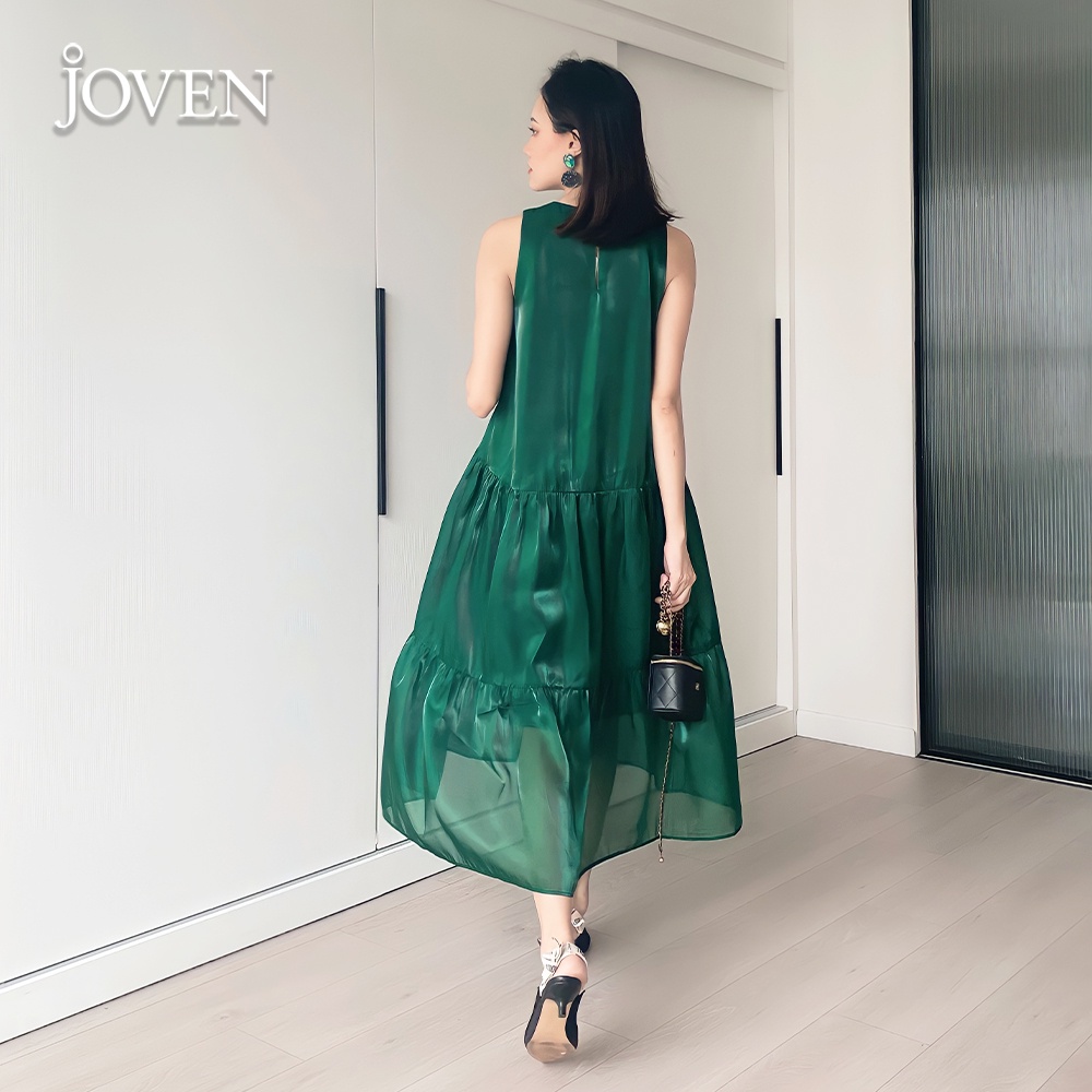Đầm maxi đi biển thiết kế cao cấp suông dáng dài sang chảnh lụa organza JOVEN xanh lá | BigBuy360 - bigbuy360.vn