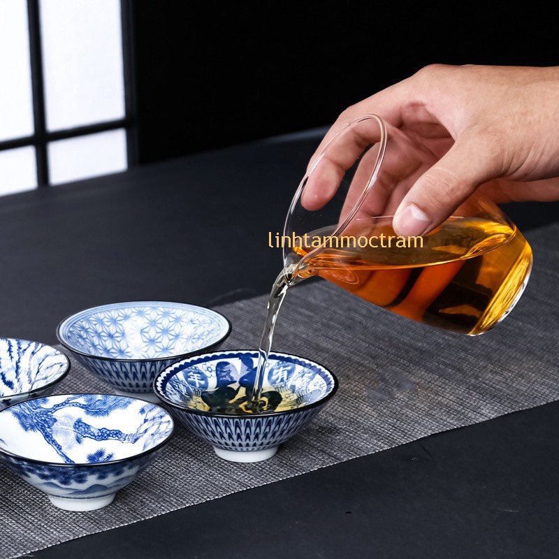Chén sứ thanh hoa lam cổ uống trà họa tiết vẽ tay cao cấp