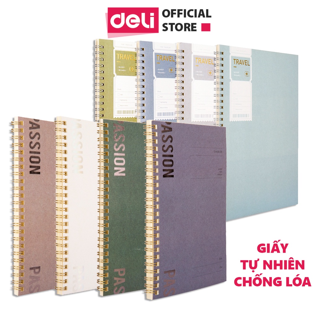 [Mã LIFEDE1111 giảm 50K đơn 99K] Sổ tay ghi chép A5 gáy xoắn 60 trang Deli - Kẻ ngang - Màu ngẫu nhiên - LA560