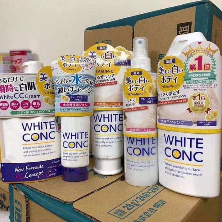 TRỌN BỘ DƯỠNG DA WHITE CONC - Sữa Tắm, Sữa Dưỡng Thể, Kem Dưỡng Da, Tẩy Da Chết, Xịt Dưỡng Trắng Da Nhật Bản