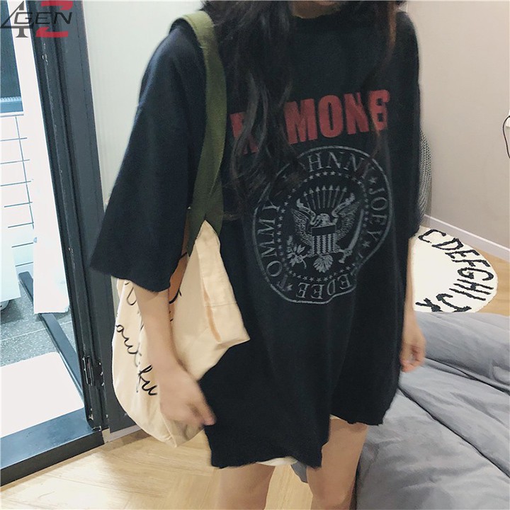 Áo thun nữ form rộng tay lỡ RAMONES, áo thun tay lỡ unisex cổ tròn đẹp hàng Quảng Châu | BigBuy360 - bigbuy360.vn