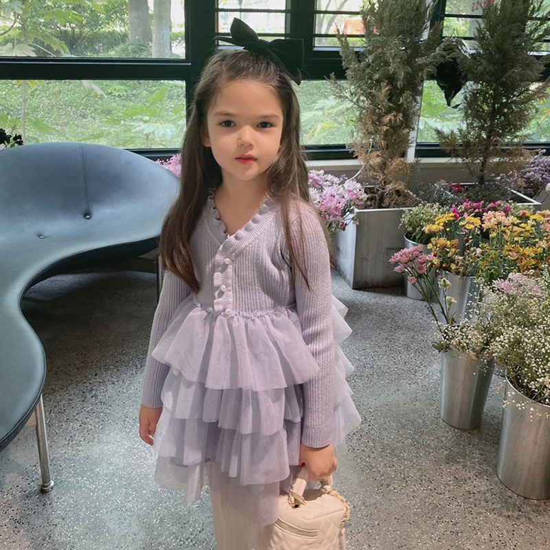 Đầm Dệt Kim Dài Tay Thời Trang Thu Đông Cho Bé Gái