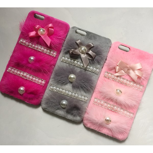 Ốp iPhone 6/6s/6 plus/6s plus Ốp Lưng Cứng Lông Cừu Đính Hạt Nơ