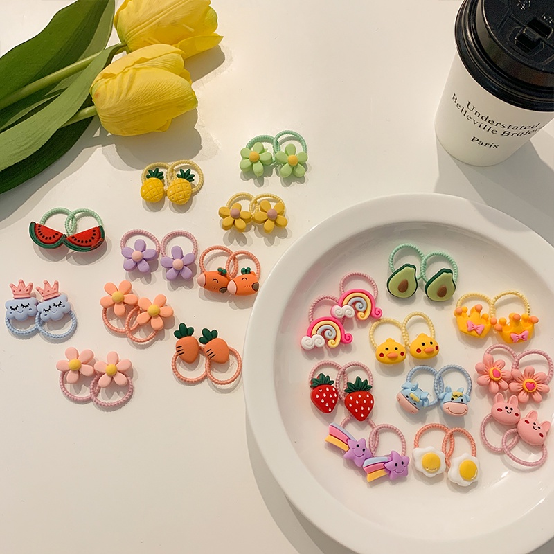 Set 10 Dây Cột Tóc Cao Su In Họa Tiết Hoạt Hình Dễ Thương Cho Bé Gái
