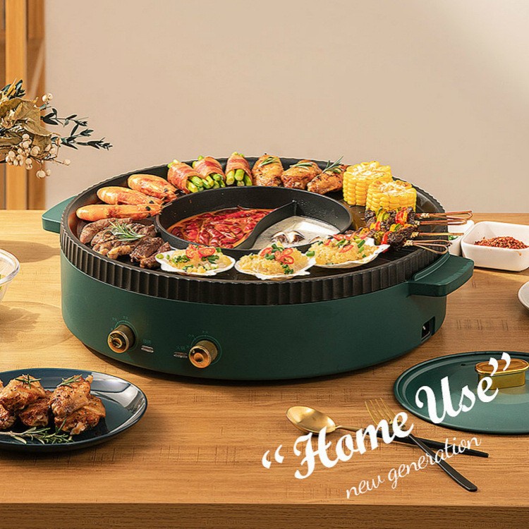 2 Trong 1 Bếp Lẩu Nướng Không Khói Chống Dính Tiện Lợi Cho Gia Đình, Bếp Lẩu Nướng Điện Đa Năng