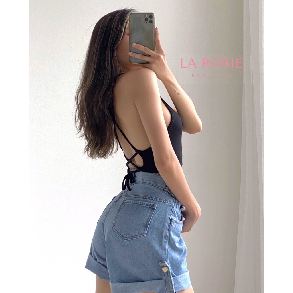 Áo croptop cổ yếm đan dây hở lưng thun gân | La Rosie Boutique LA57