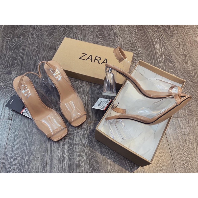 Sandal cao gót quai trong gót vuông zara hở mũi 7p