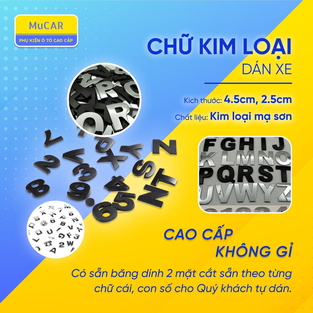 Chữ Và Số Kim Loại Trang Trí Xe Ô Tô - Chữ Nổi Kim Loại Dán Xe Hơi