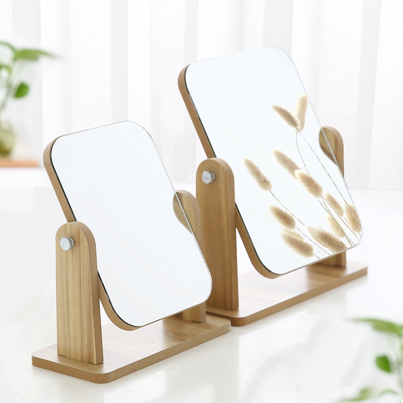 Gương gỗ trang điểm xoay 360 độ, gương soi để bàn bằng gỗ phong cách châu âu size lớn MIROHOME