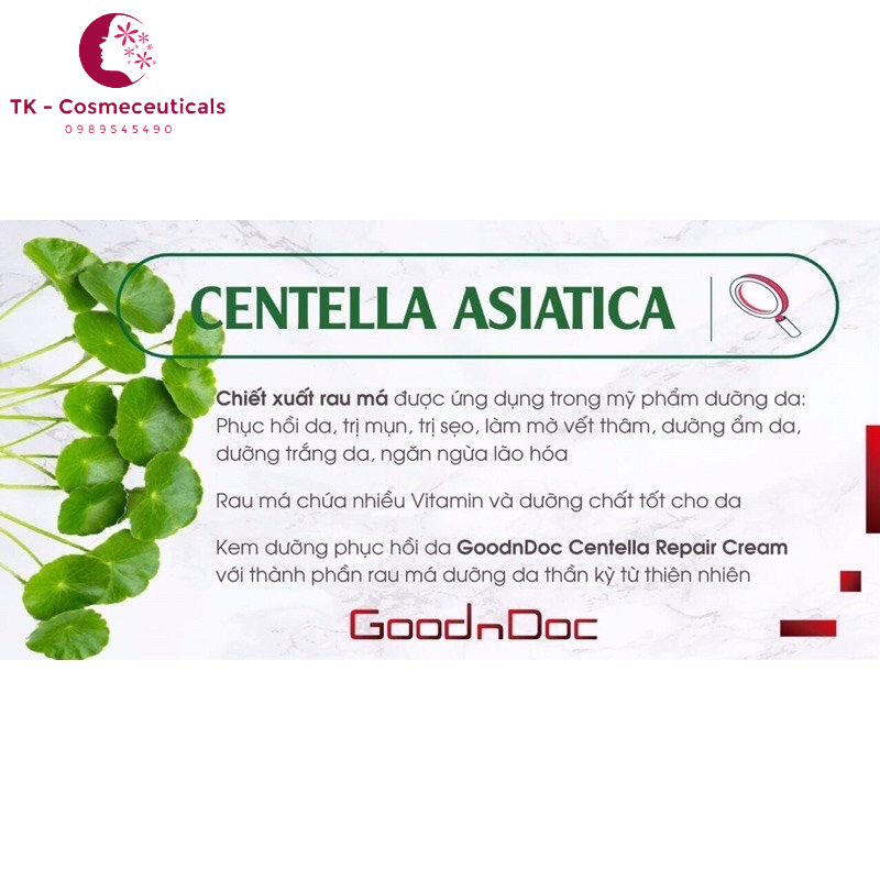 Kem Dưỡng Trắng Da Rau Má GOODNDOC CENTELLA REPAIR CREAM - 50ml