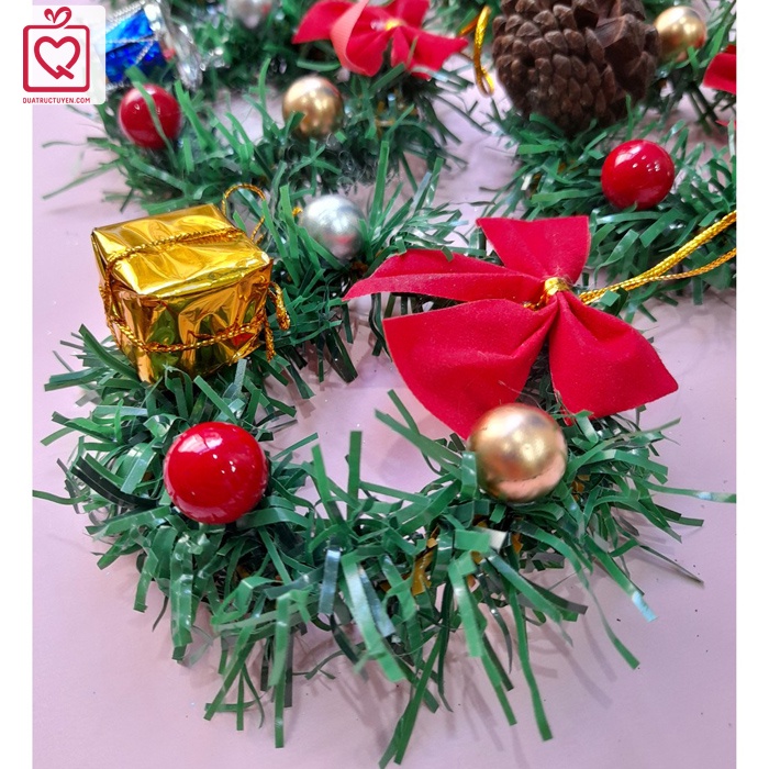 Vòng nguyệt quế Noel mini 7cm có dây treo trang trí giáng sinh