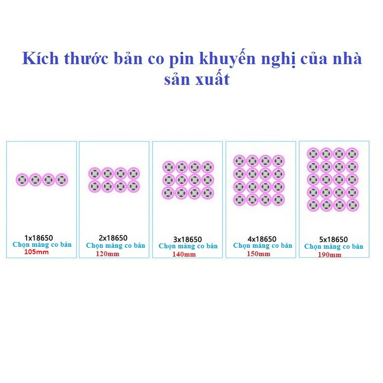 Màng co bọc cell pin 18650 1 mét các cỡ