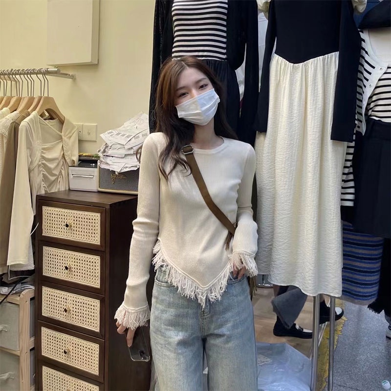 Áo Dệt Kim Tay Dài Cổ Tròn Phong Cách Thời Trang Hàn Quốc Dành Cho Nữ