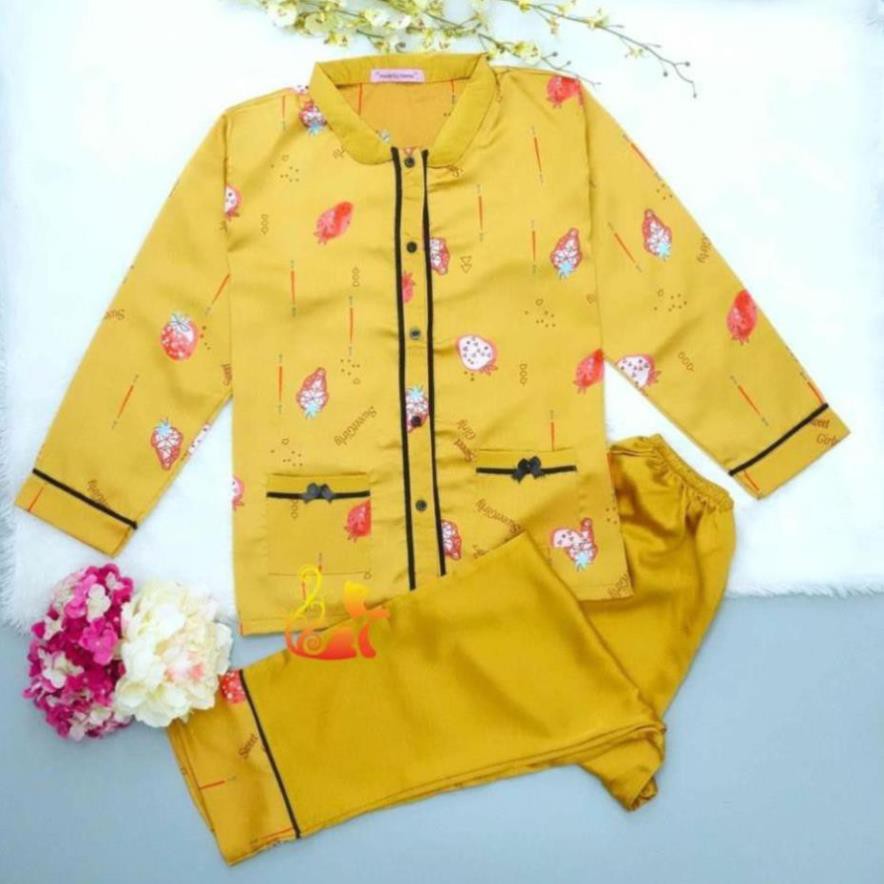 Đồ Mặc Nhà Pijama Satin Lụa Tay Dài Cao Cấp - "Cổ trụ nằm Trái Dâu" Siêu Mát - Dưới 60kg  ཾ ྇ ྇  ༷  ཾ ❕