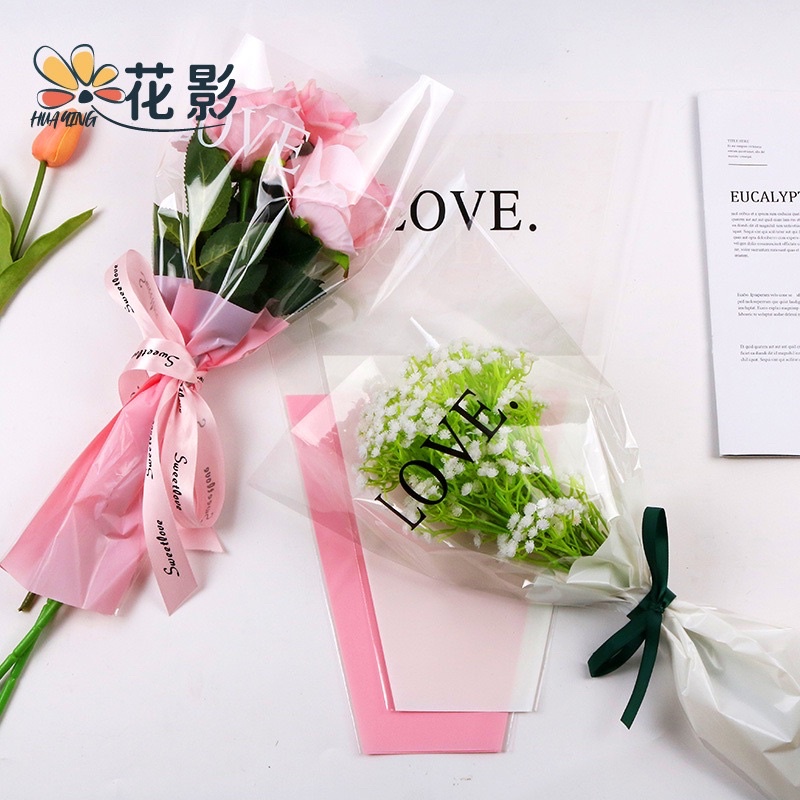 Túi OPP gói hoa LOVE (size 2-4 hoa) - túi kính gói hoa tiện lợi