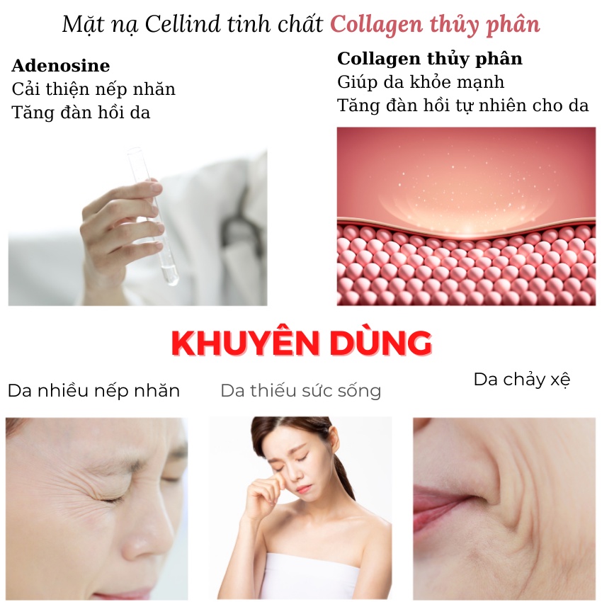 Combo 3 Mặt Nạ Dưỡng Trắng Chống Lão Hóa Dưỡng Ẫm Cellind Collagen Niacinamide Hyaluronic Acid Ampoule Mask - KOBE YOUNG