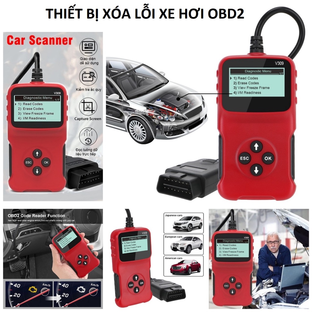 Thiết bị máy quét đọc xóa lỗi ô tô xe hơi OBD2 cắm trực tiếp sử dụng không cần cài đặt V309 mẫu mới loại tốt