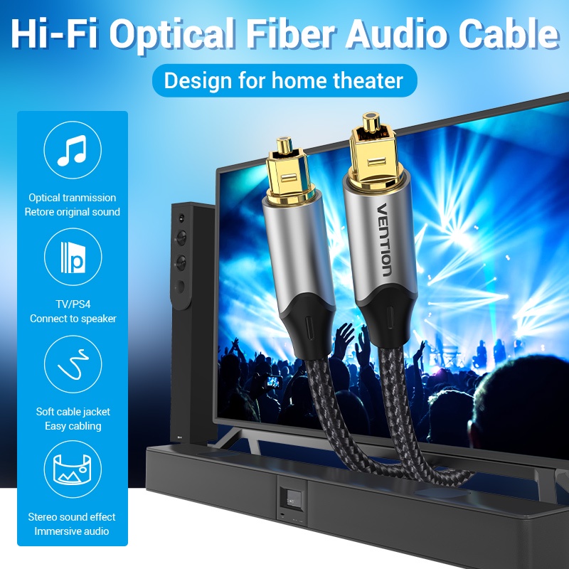 Cáp âm thanh sợi quang toslink Vention cổng s / pdif chất liệu pvc bện sợi cotton cho ps4 / xbox / tv / s