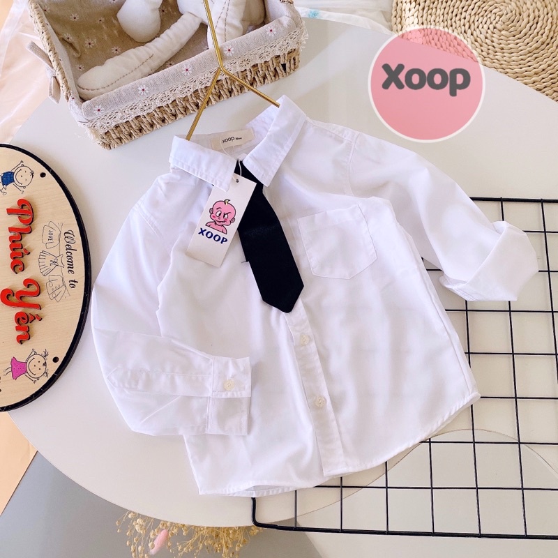 SALE !!! ÁO SƠ MI XOOP DÀI TAY CÓ TÚI ÁO KÈM CAVAT HÀNG CAO CẤP CHO BÉ TRAI(8-18kg)(SP001616 )