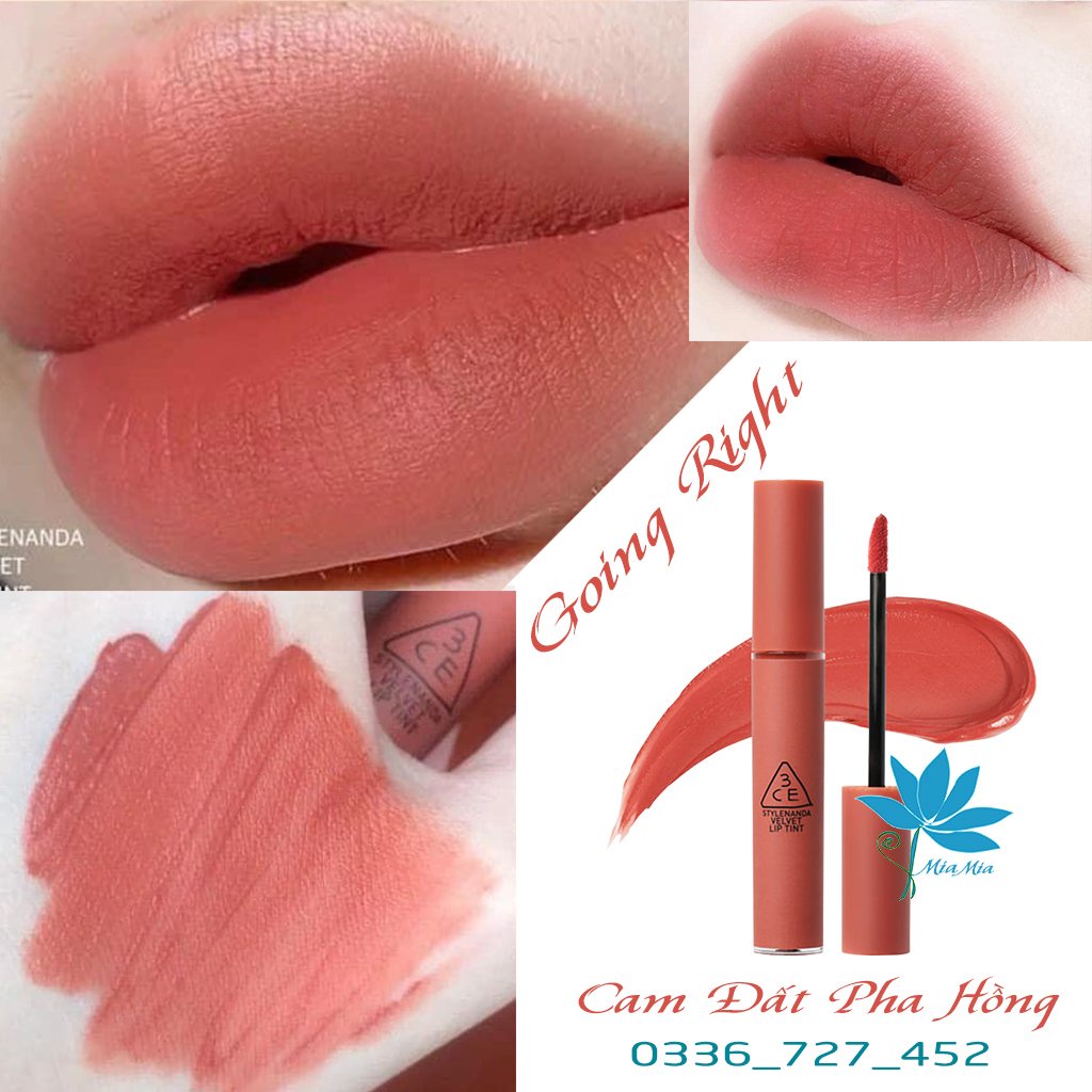 Son 3CE Velvet Lip Tint Going Right – Màu Cam Hồng Đất
