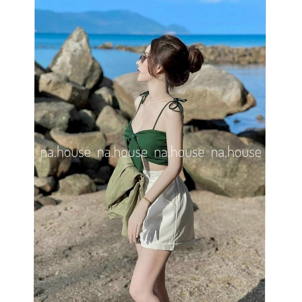 SET ĐI BIỂN ĐI CHƠI 3 MÓN NAHOUSE SET BỘ ĐÙI NỮ ÁO SƠ MI MIX QUẦN KÈM BRA XANH CÓ MÚT NGỰC THIẾT KẾ ĐẸP VÀ XINH XẮN