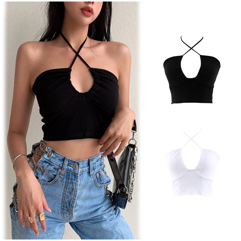 Áo crop top dây bắt chéo khoét lỗ gợi cảm