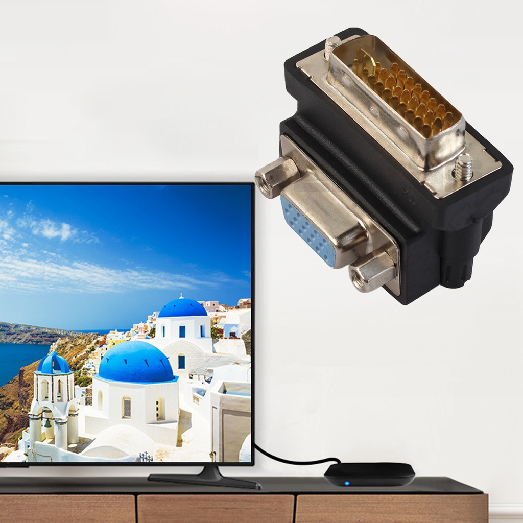 Đầu chuyển đổi DVI-I 24+5 sang VGA 15 Pin HDMI góc phải 90 độ chuyên dụng cho laptop TV