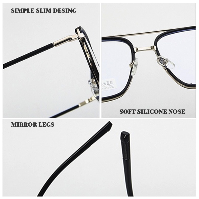 Mắt Kính Gọng Vuông Kim Loại Chống Ánh Sáng Xanh Có Thể Thay Thế Được