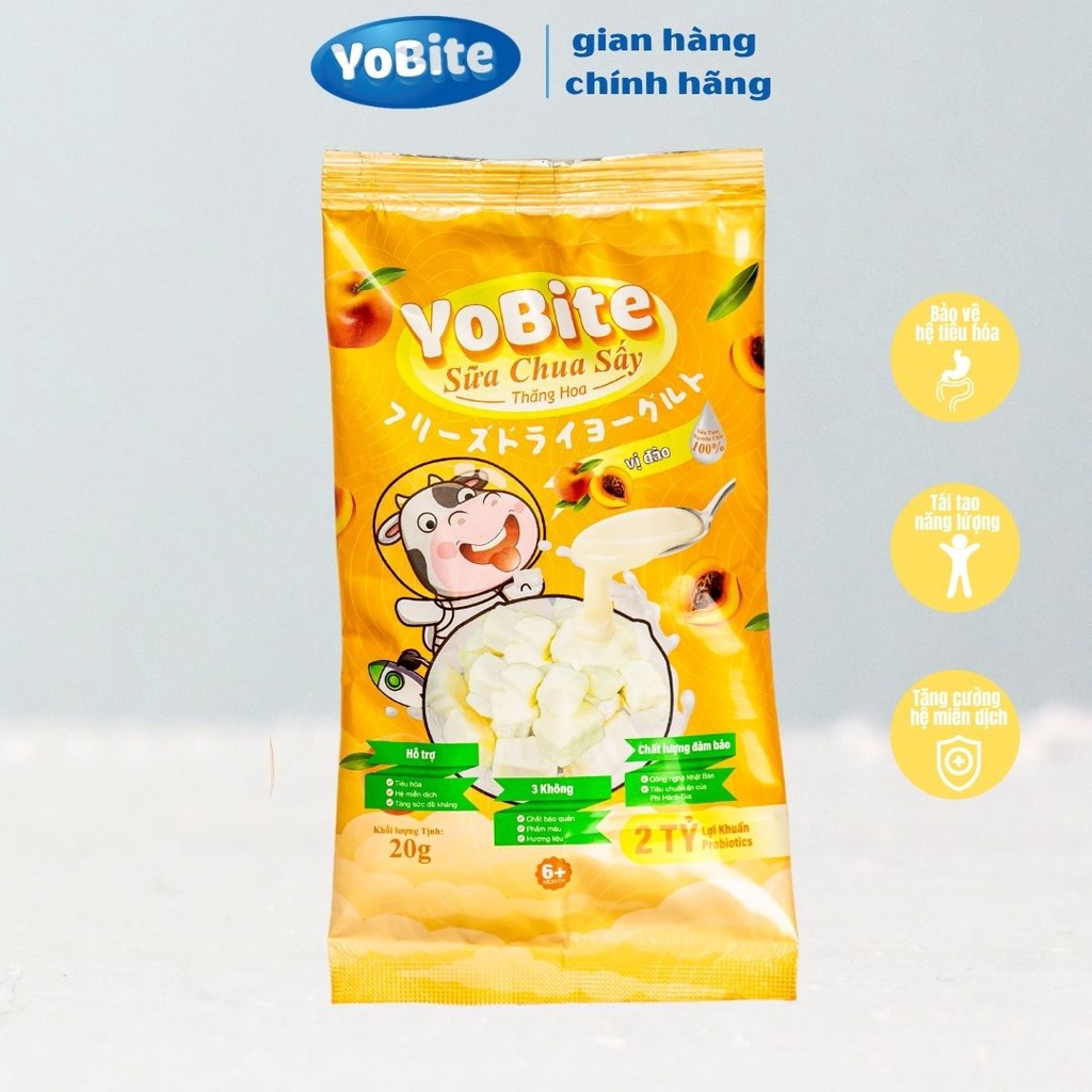 Sữa chua sấy Yobite vị Đào 20gr Hỗ trợ tiêu hóa, tăng sức đề kháng cho bé-Yobite