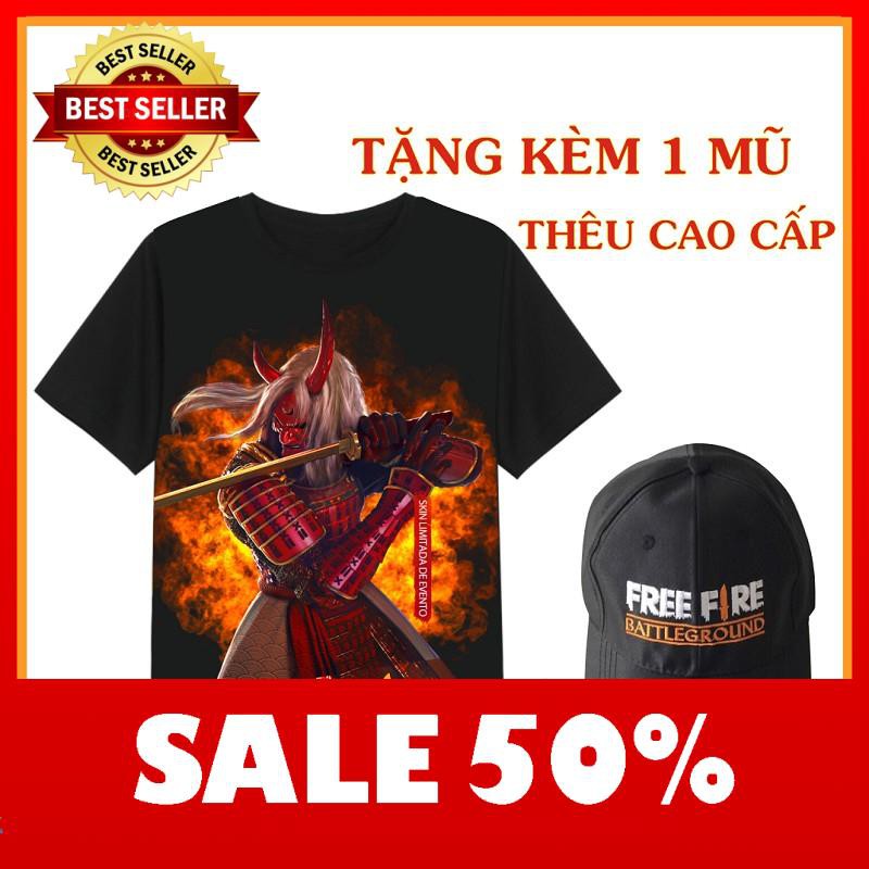 MUA 1 ÁO THUN ĐEN QUỶ KIẾM TẶNG NGAY 1 NÓN FREE FIRE THÊU CAO CẤP