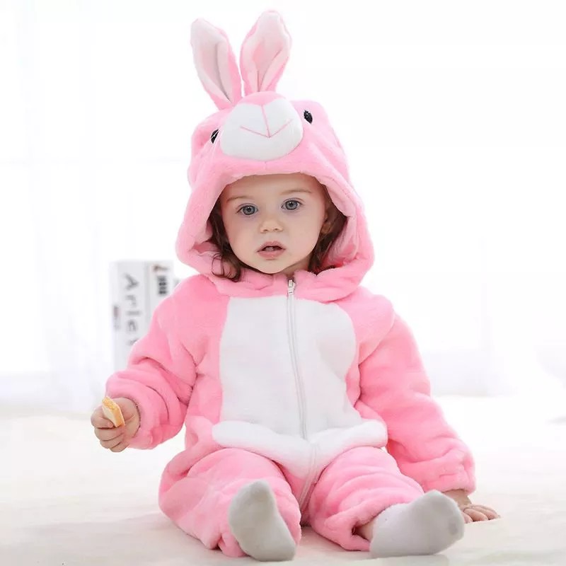 Bộ đồ ngủ lông cừu liền thân hình thỏ Bunny màu hồng dành cho bé 0-36 tháng