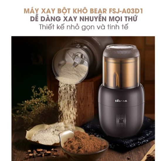 Máy Xay Bột Khô - Nước - Bột Mịn Đa Năng Mini Bear, Máy Xay Tiêu - Hạt Cà Phê - Hạt Ngũ Cốc_Bear FSJ-A03D1S (Quốc tế)