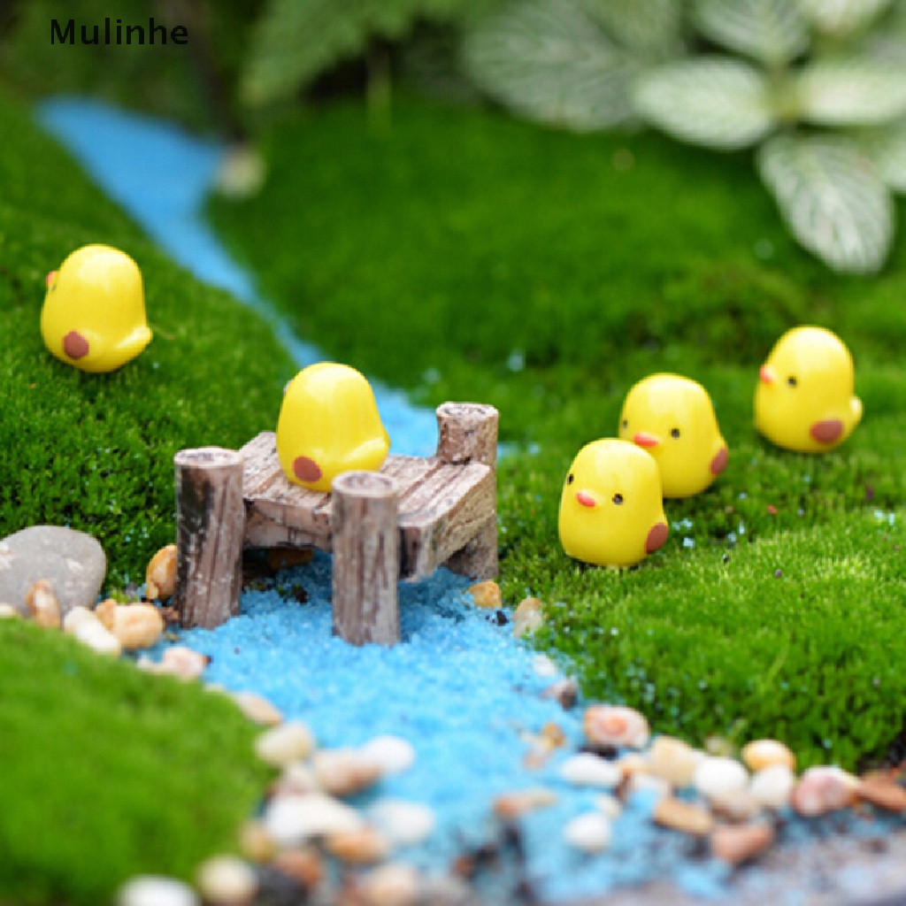 Mulinhe Set 5 Tượng Gà Con Màu Vàng mini Trang Trí Vườn Thu Nhỏ DIY