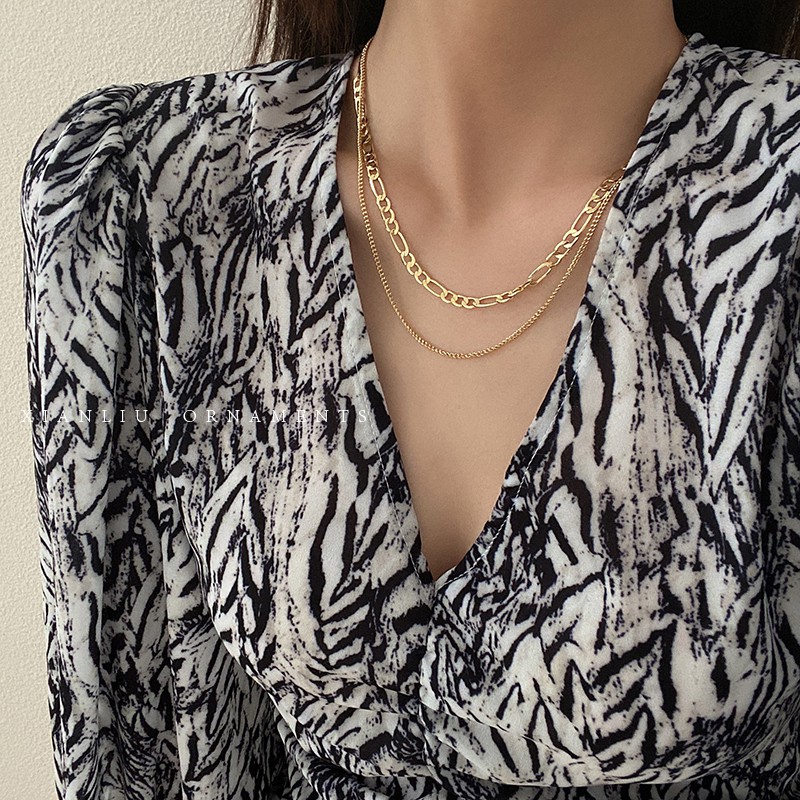 Vòng Cổ Nữ Dây Xích Đôi Vàng Gold Hàn Quốc - VC004