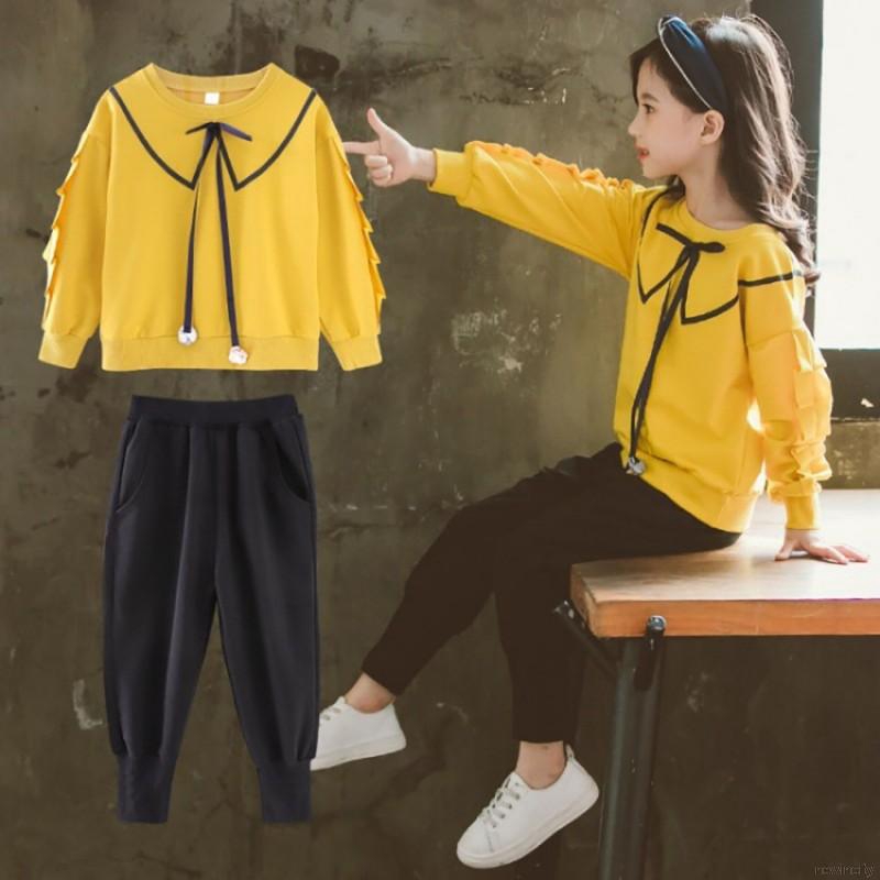 Set quần dài và áo thun tay dài dễ thương phong cách Hàn Quốc cho bé gái