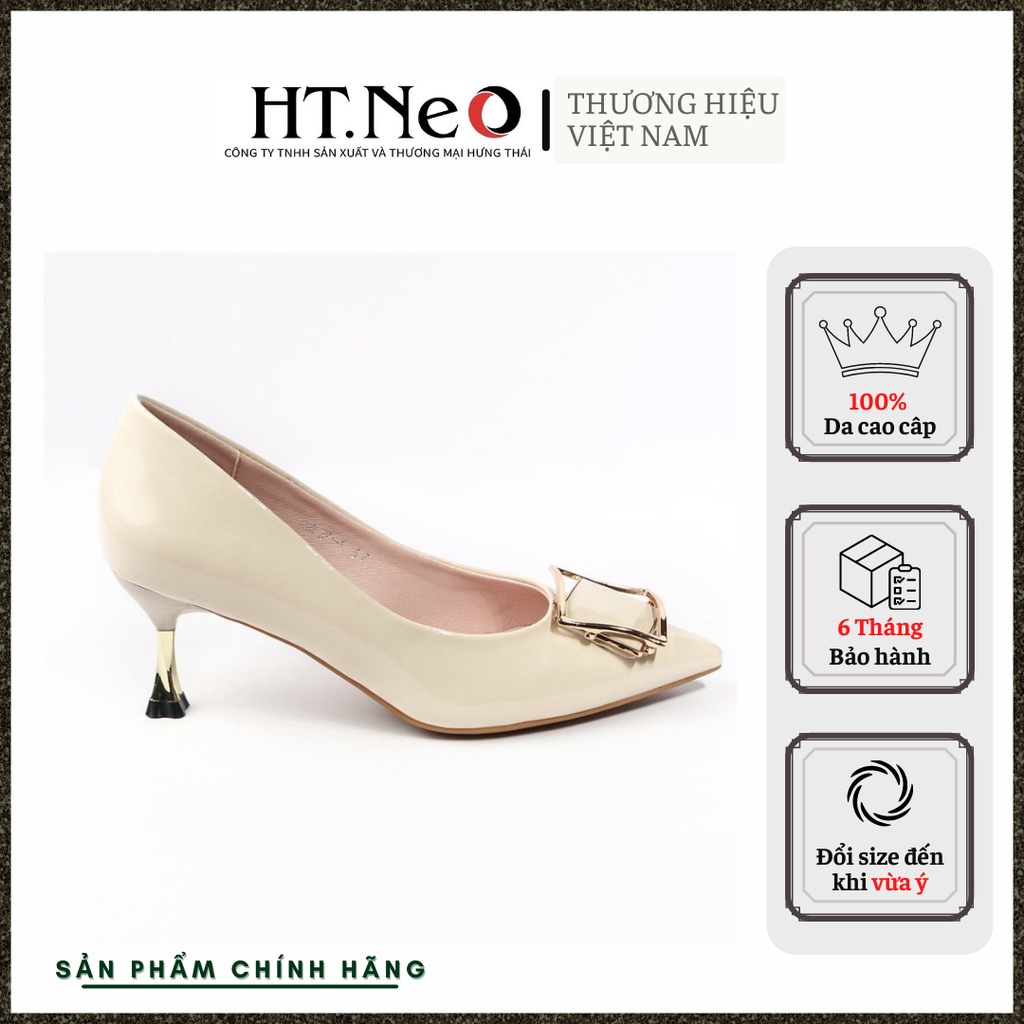 Giày công sở - giày cao gót  HT.NEO da bò cao cấp siêu mềm, gót cao 5cm, tôn dáng cự sang, khuy vuông (CS145)